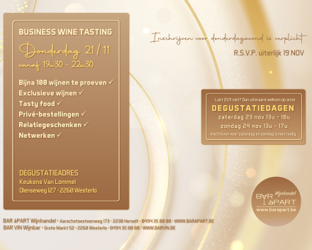Business Wine Tasting donderdag 21 november 2024