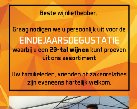 Eindejaarsdegustatie zo 27/11 en za 17/12 van 13-20u