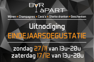 Eindejaarsdegustatie zo 27/11 en za 17/12 van 13-20u